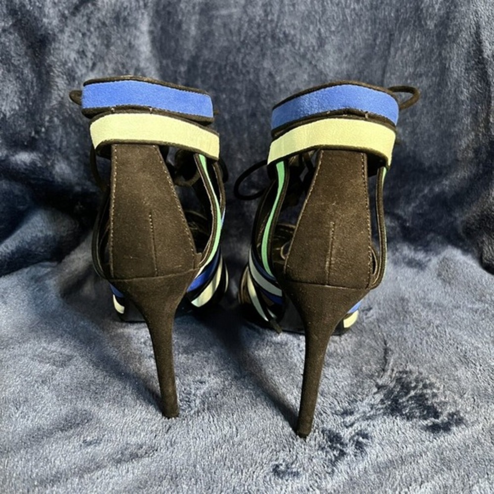 ZARA BLUE GREEN HIGH HEEL LACE UP STRAPS SANDALS SHOES SIZE 39‎ - Picture 4 of 6